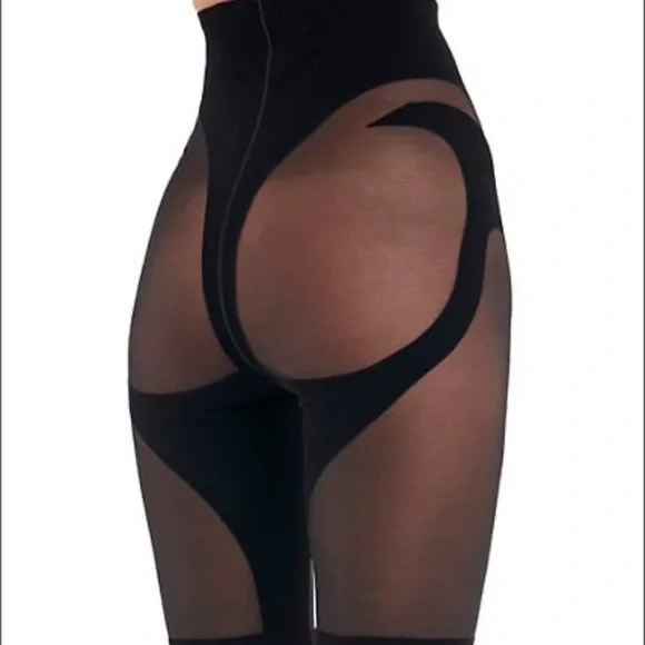 Mugler X Wolford high waist short flocked mesh panel stretch tull sz medium - Picture 9 of 10